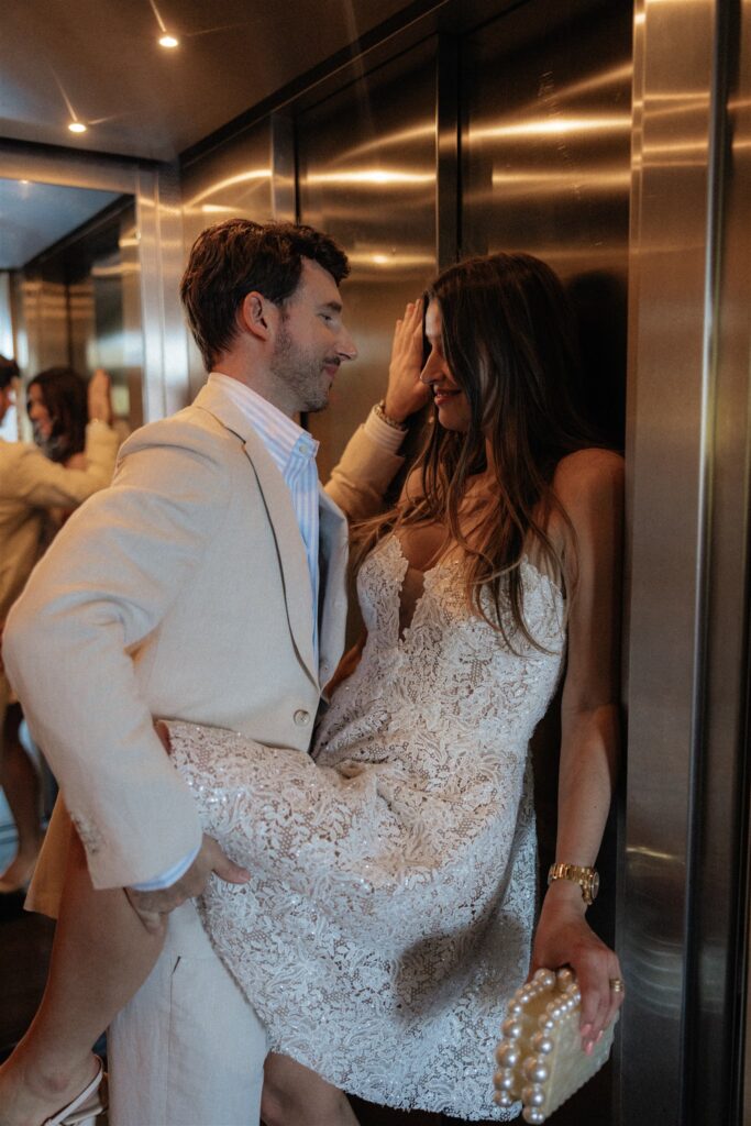 cute couple at their dream wedding venue in switzerland