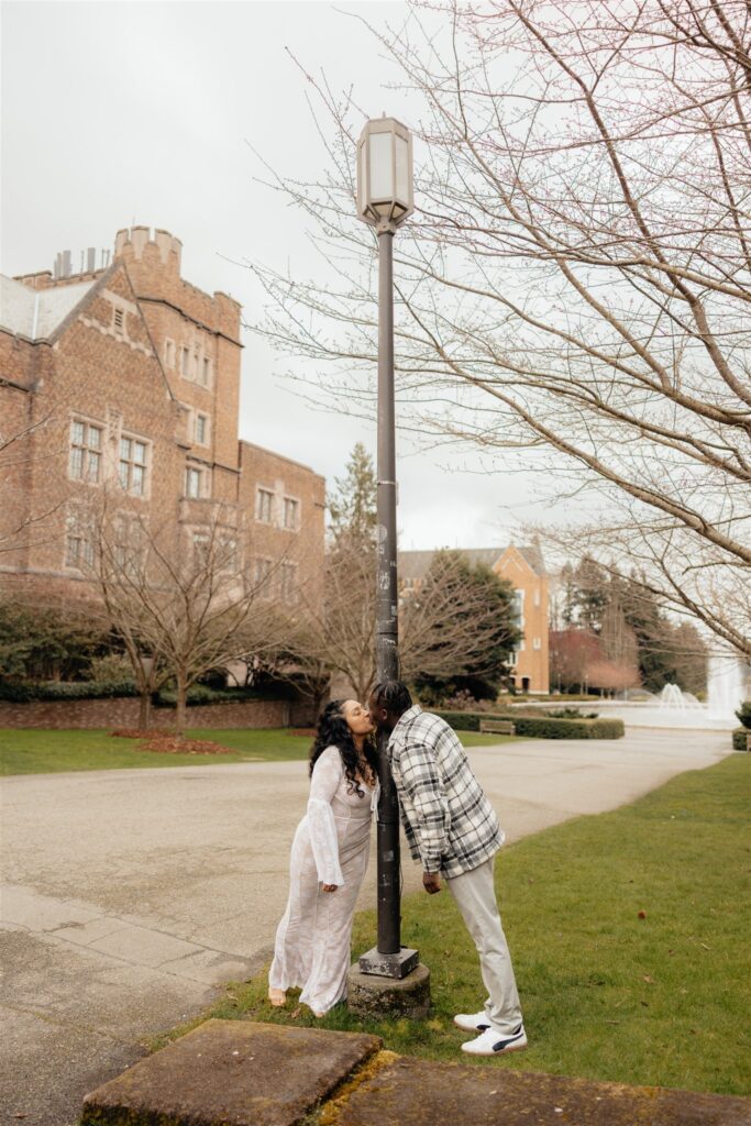 couple kissing during their engagement photoshoot