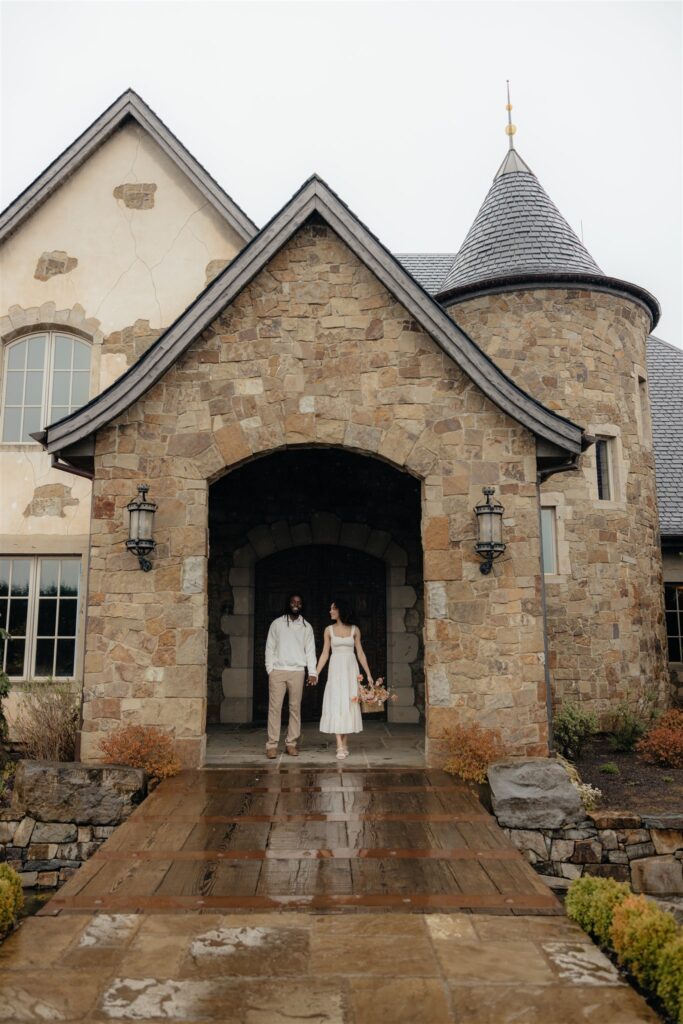 picture of the newly engaged couple holding hands during their session