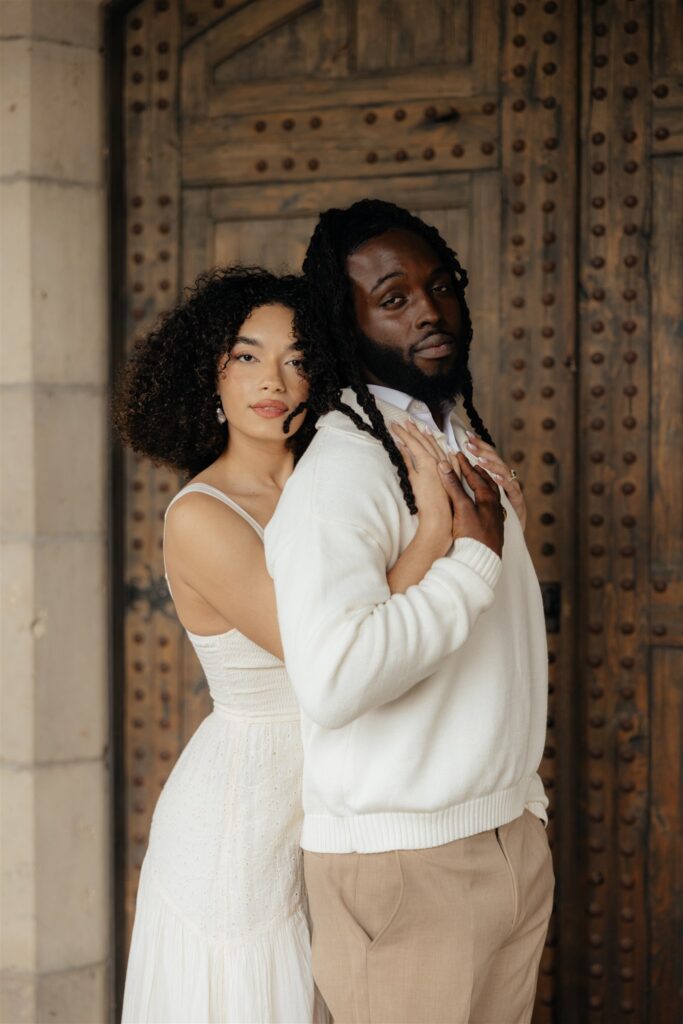cute couple hugging during their photoshoot 
