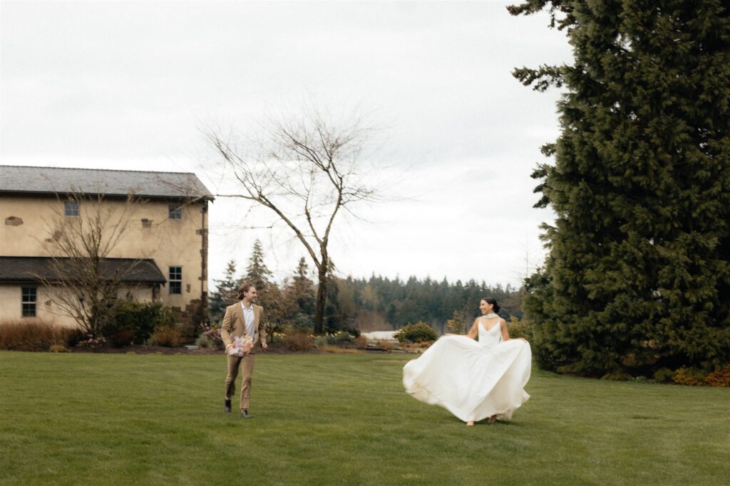 couple dancing during their bridal portraits 