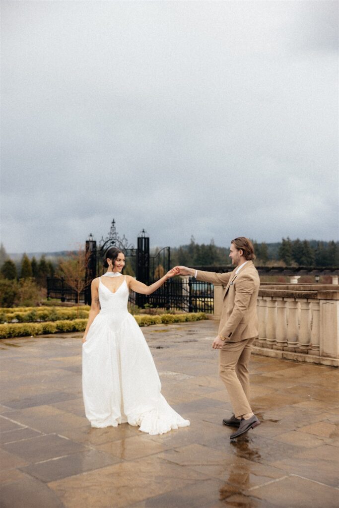 newlyweds having the best time at their reception