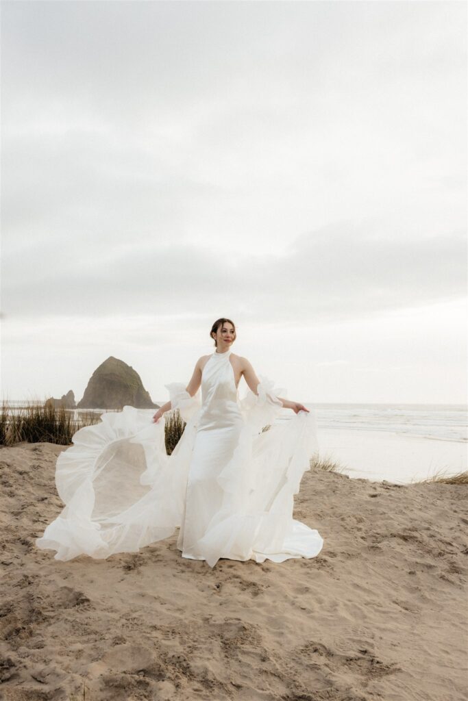 bride dancing during their bridal portraits 