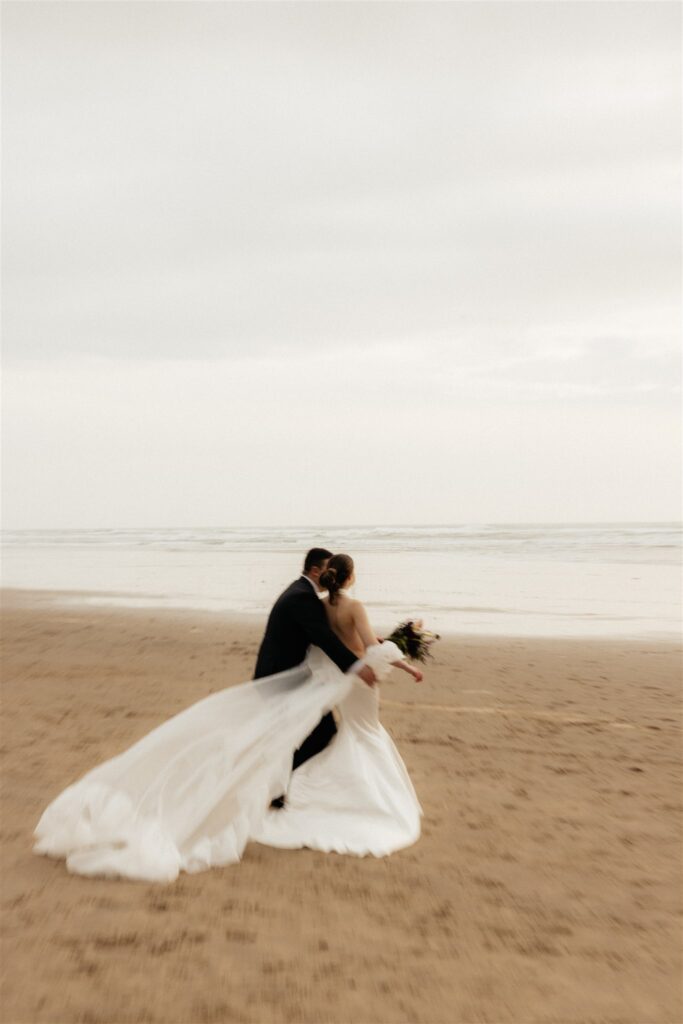couple at their fun and playful bridal portraits 