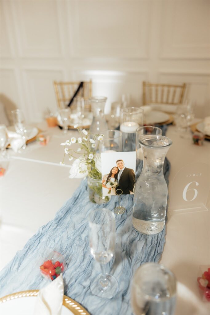 beautiful table centerpieces at the wedding reception 