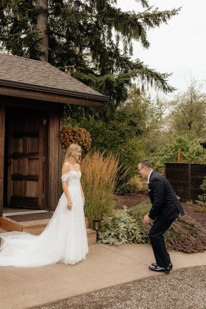 Dad of the bride emotional during their first look
