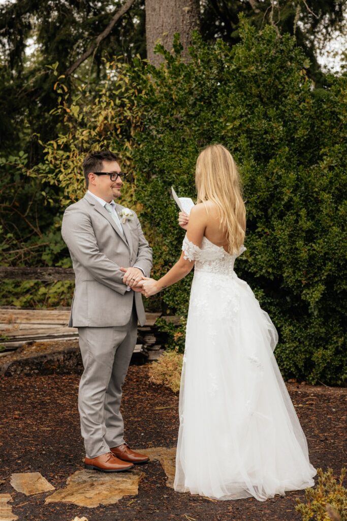 bride and groom at their private vows