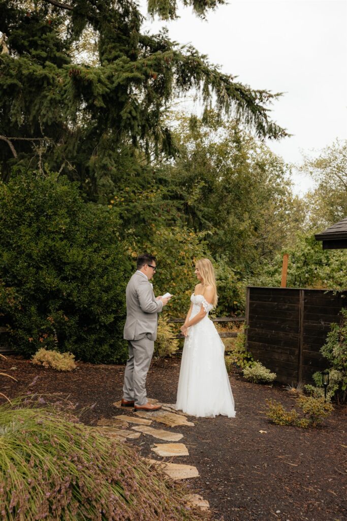 bride and groom emotional at their private vows