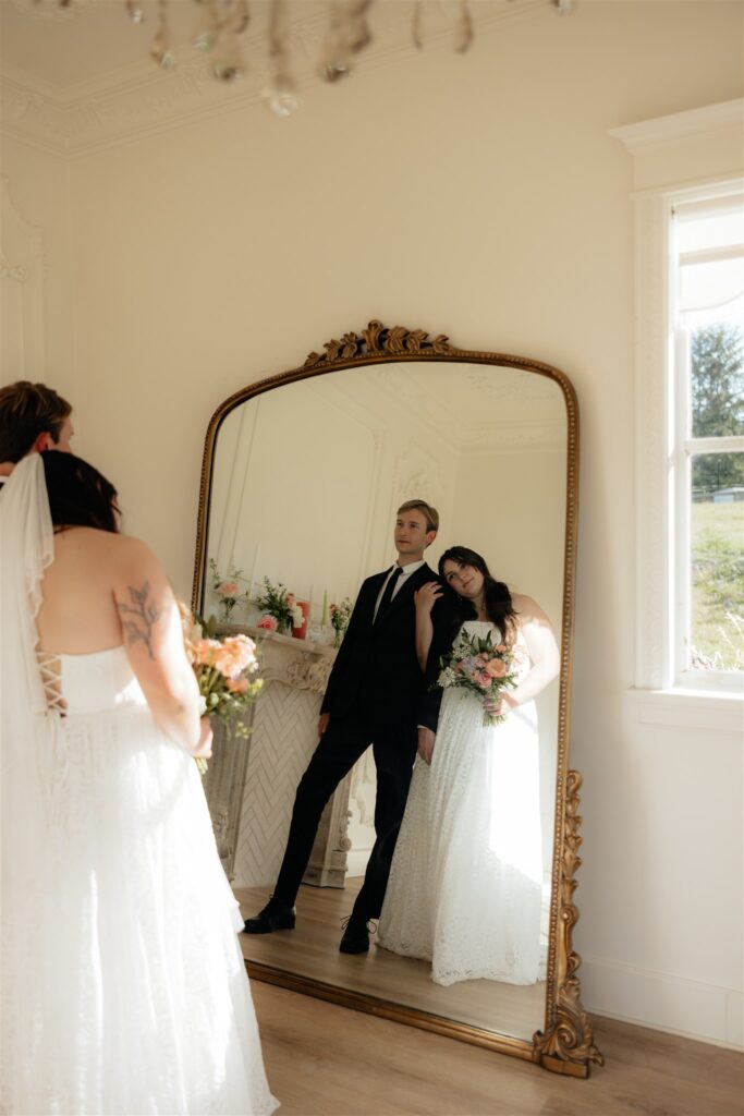 picture of the newly married couple hugging