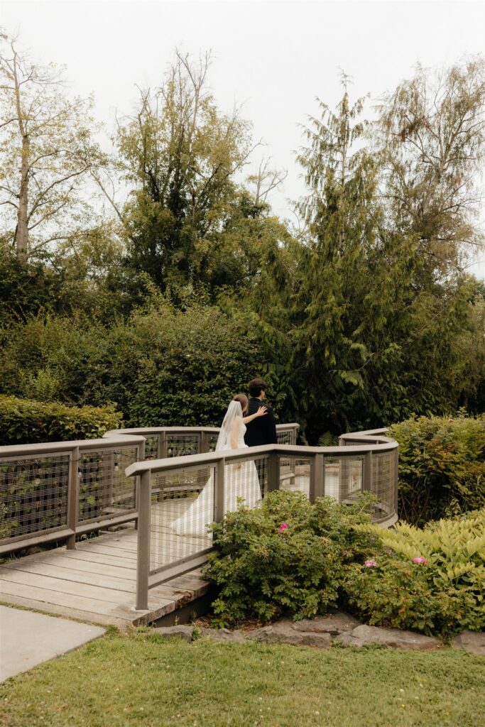 Bride and groom at their first look