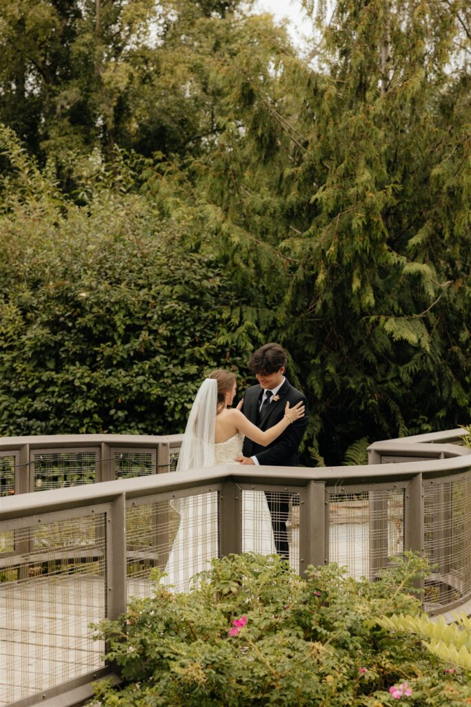 cute picture of the bride and groom, hugging after their first look