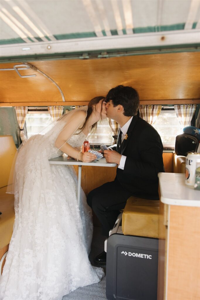 cute picture of the bride and groom, kissing