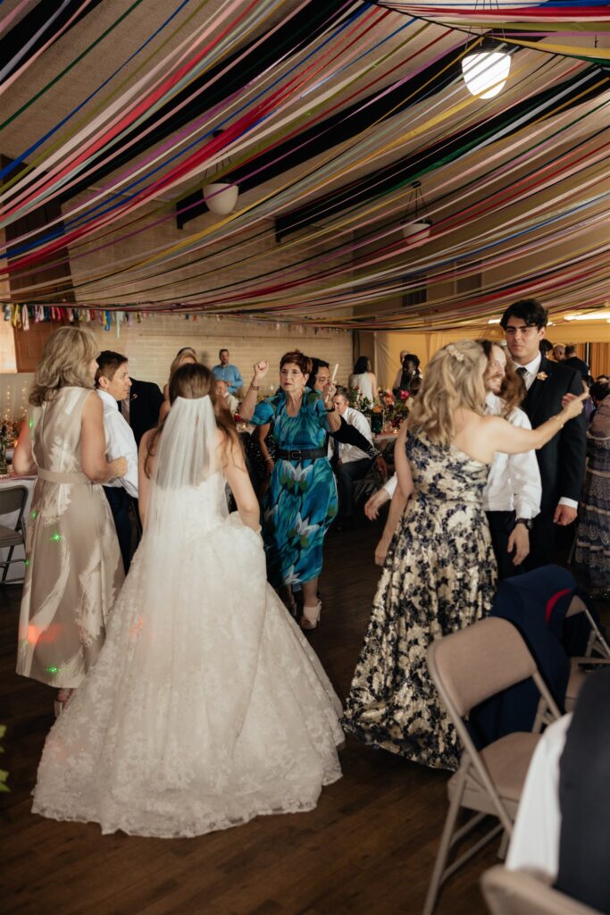Wedding guests dancing at the reception party