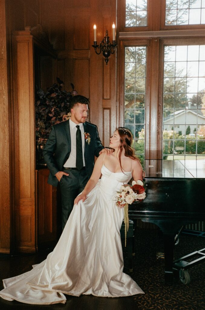 cute picture of the bride and groom smiling at each other