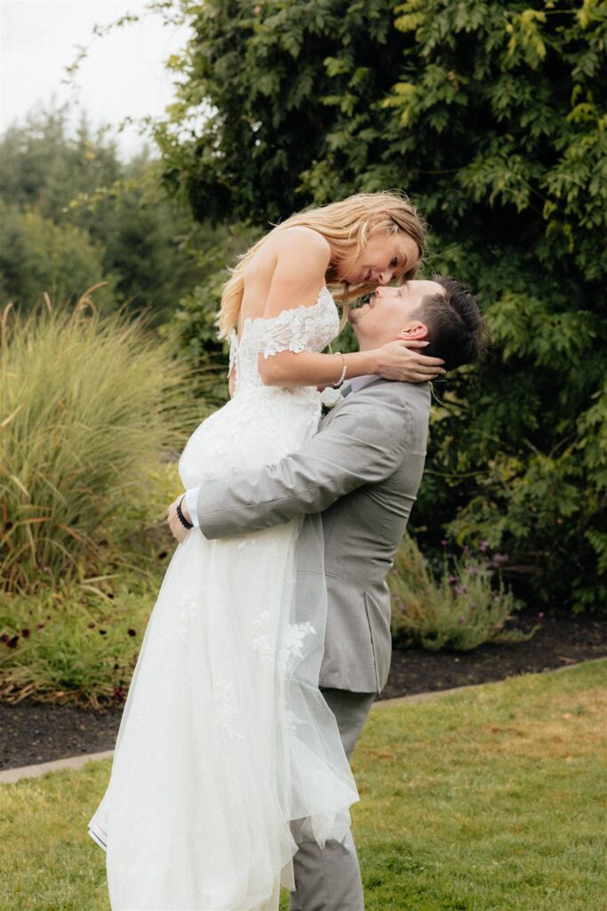 portrait of the bride and groom dancing during their bridal photos