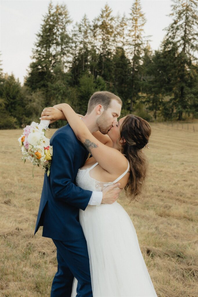 stunning portrait of the newly married couple kissing