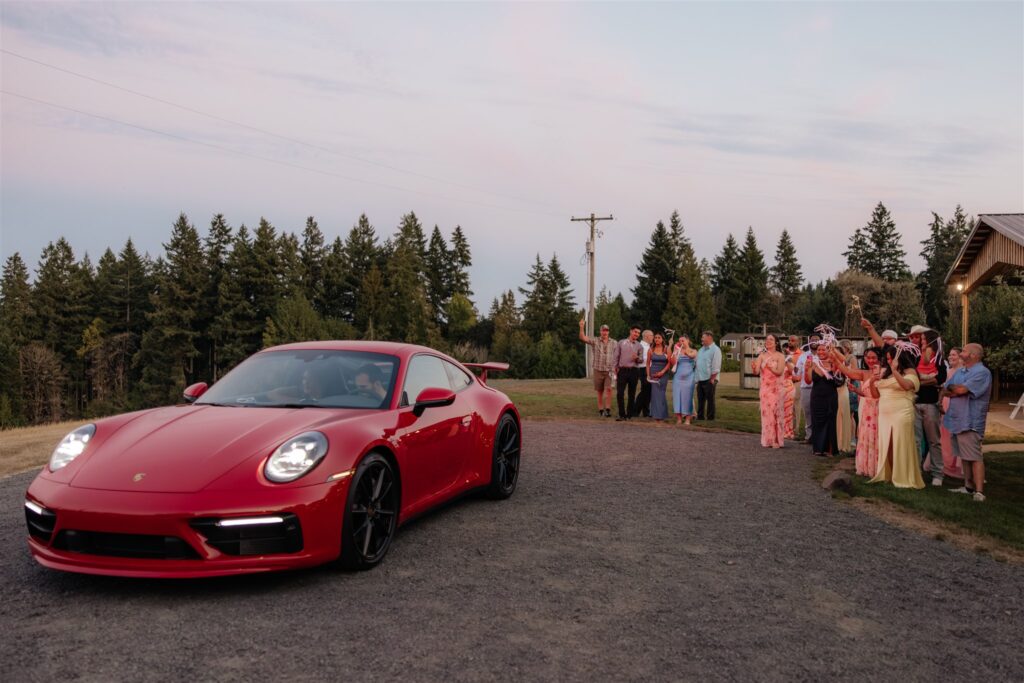 Ella & Andrew’s Orchard at Sunshine Hill Wedding With the Most Iconic Getaway Car