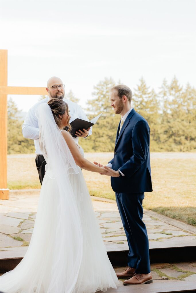 Bride and groom emotional at their wedding ceremony