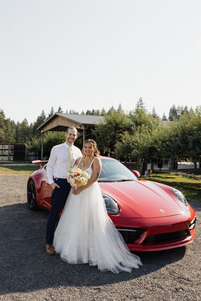 Ella & Andrew’s Orchard at Sunshine Hill Wedding With the Most Iconic Getaway Car
