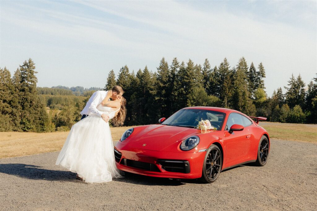 Ella & Andrew’s Orchard at Sunshine Hill Wedding With the Most Iconic Getaway Car