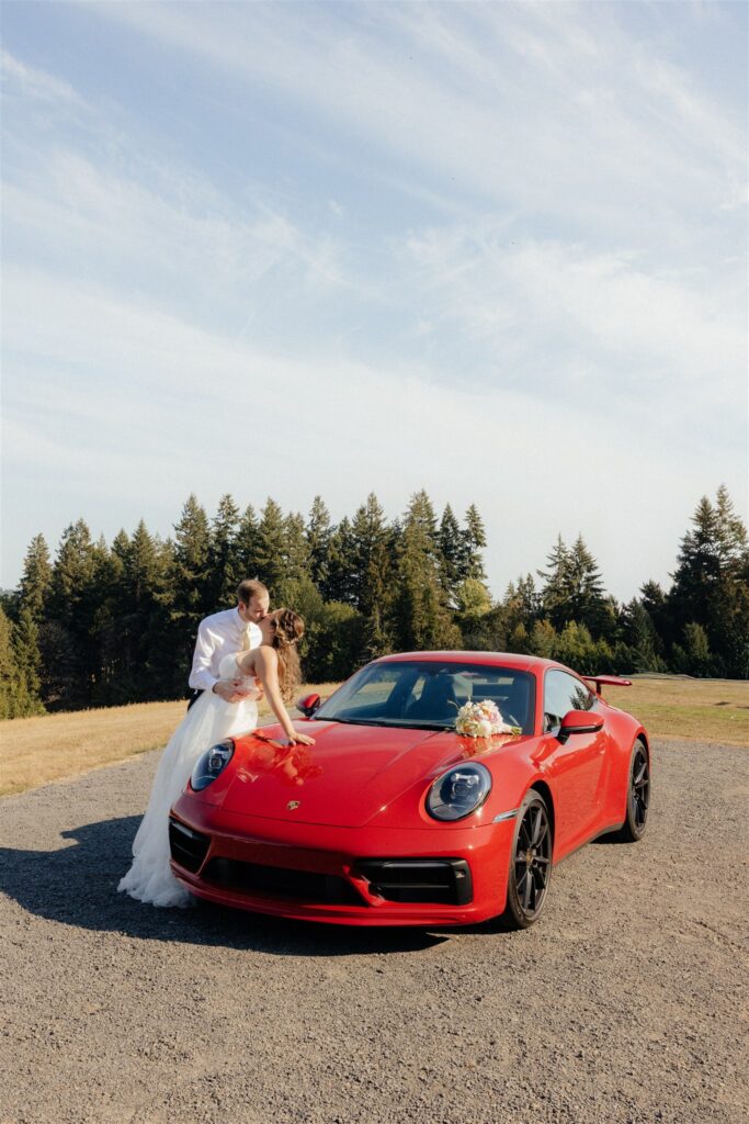 Ella & Andrew’s Orchard at Sunshine Hill Wedding With the Most Iconic Getaway Car