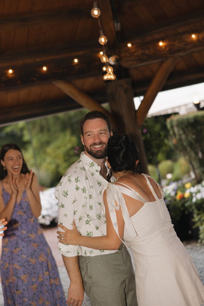 cute portrait of the newlyweds at their wedding reception