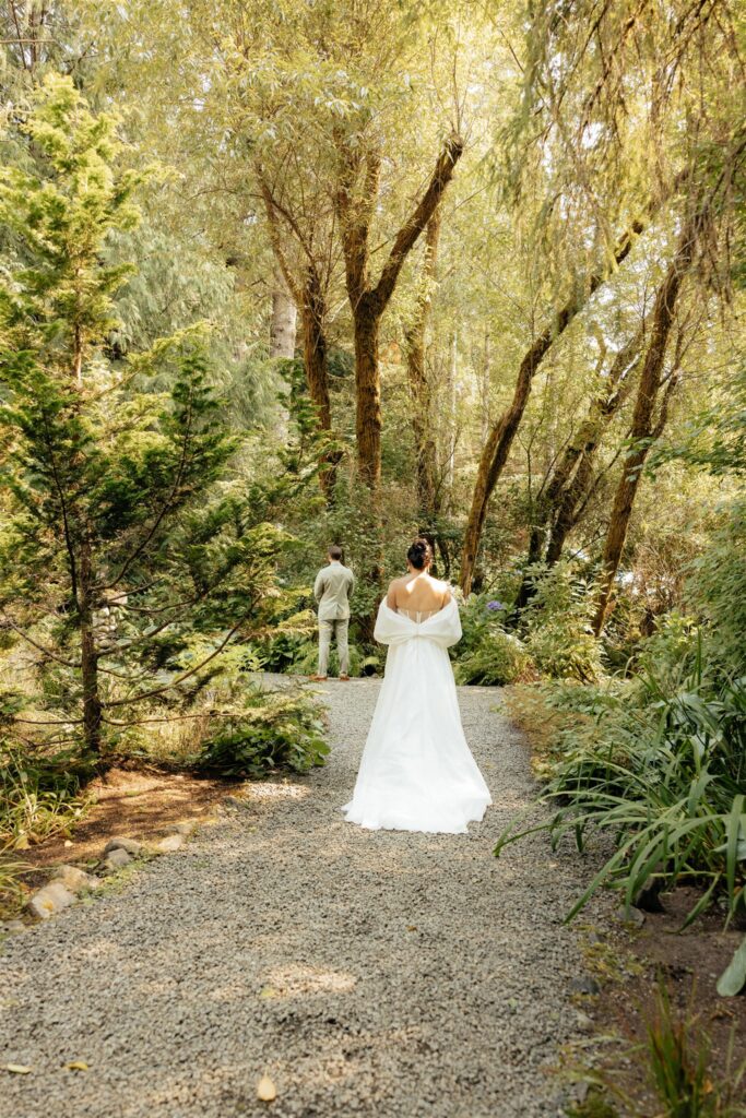 bride and groom at their first look
