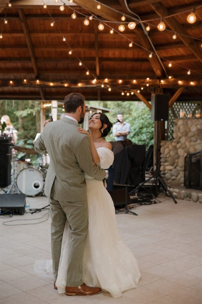 cute portrait of the newlyweds at their dream wedding reception