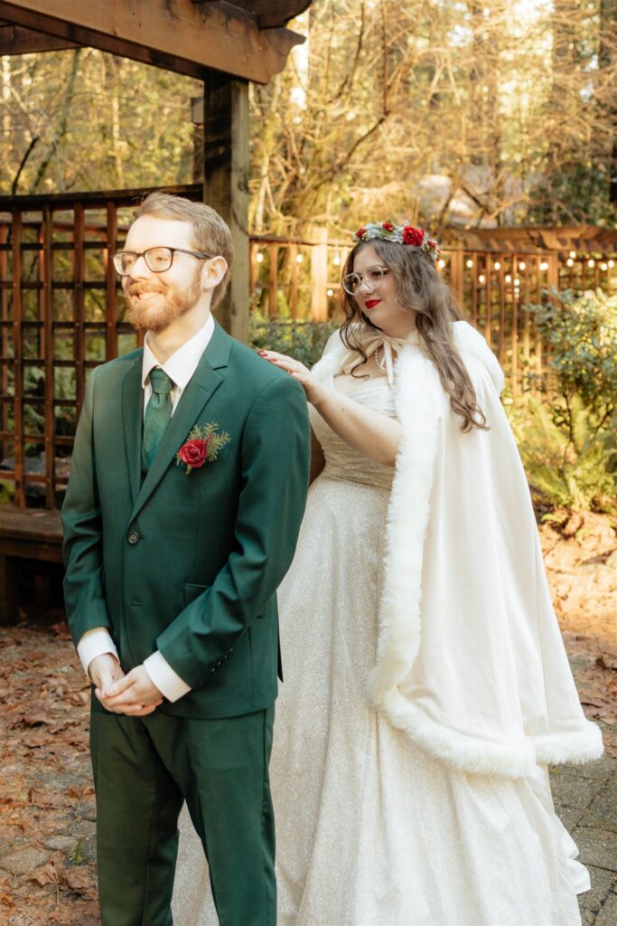 Bride and groom at their intimate first look