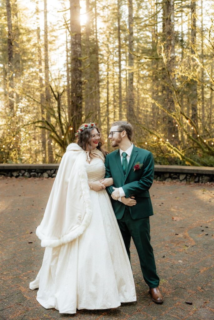 Cute picture of the bride and groom smiling at each other