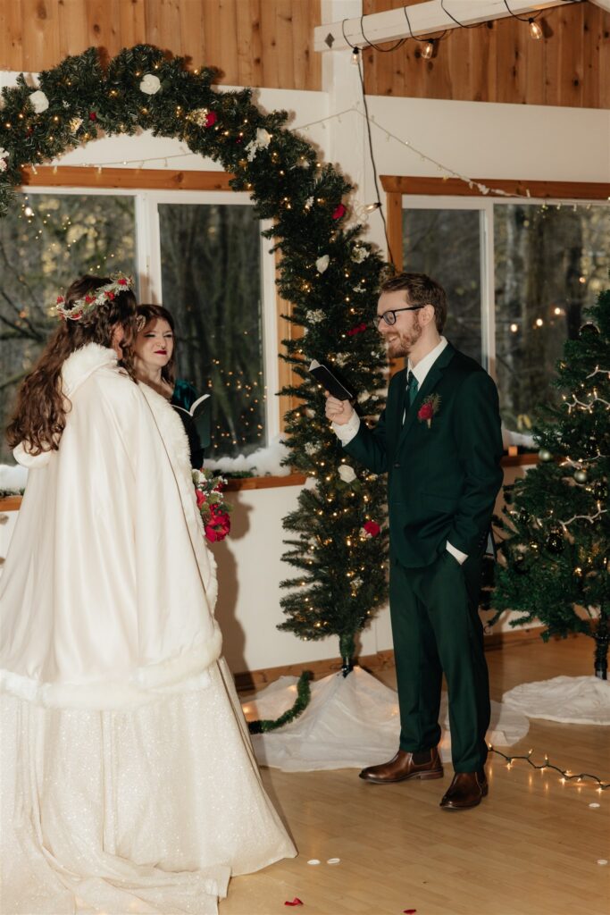 Bride and groom at their Washington wedding ceremony