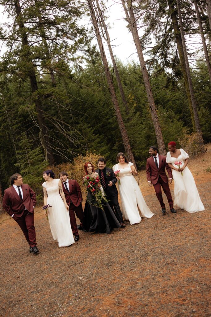 Portrait of the bride and groom with their bridal party