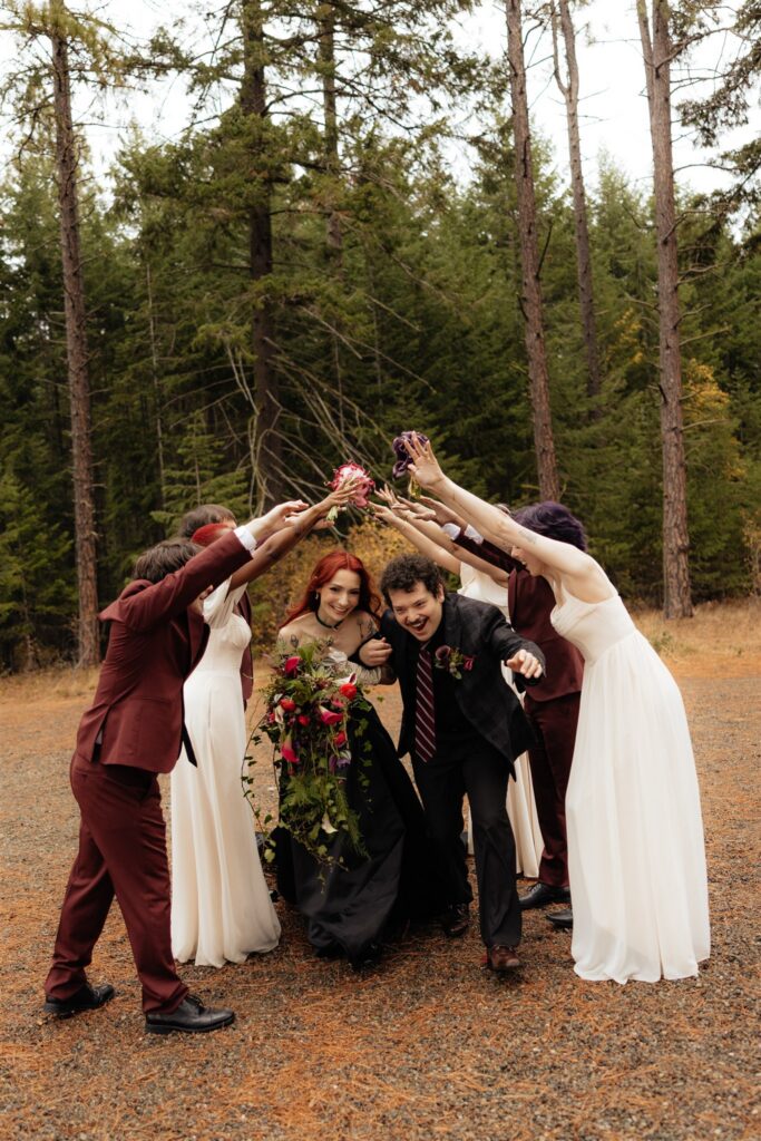 Beautiful picture of the bride and groom with their friends