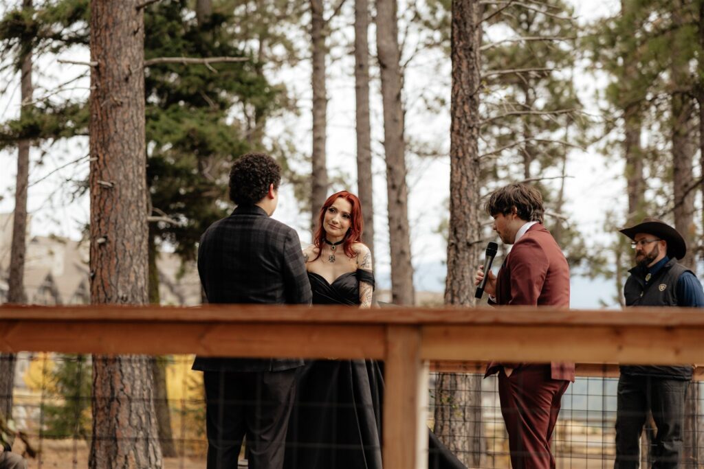 Cute picture of the bride and groom at their intimate wedding ceremony