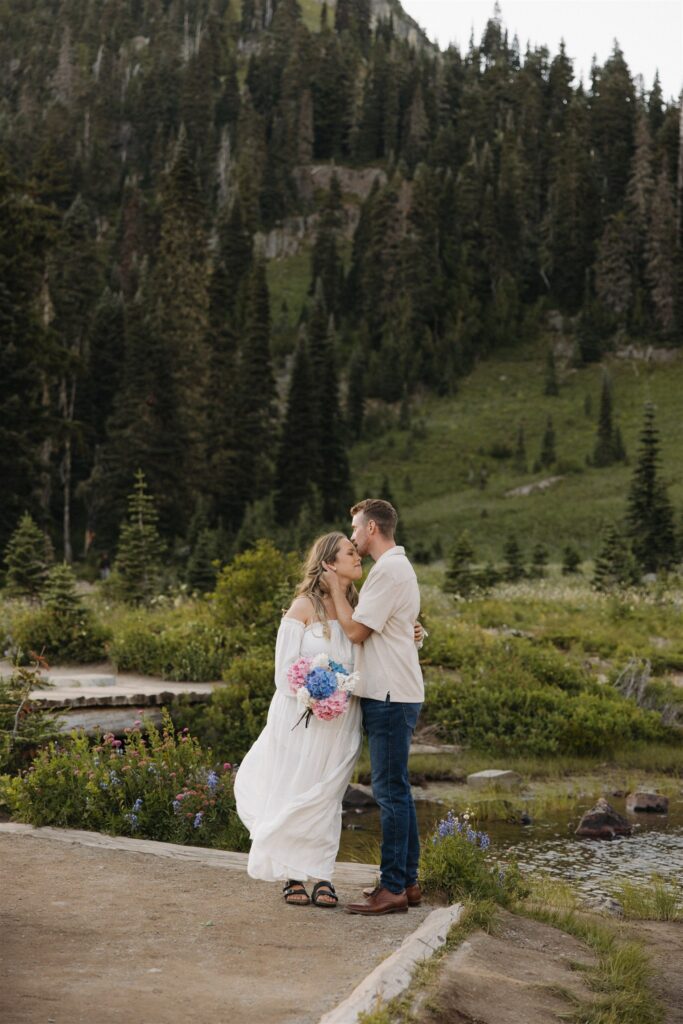 Mount Rainier Engagement Photos at Tipsoo Lake During Wildflower Season