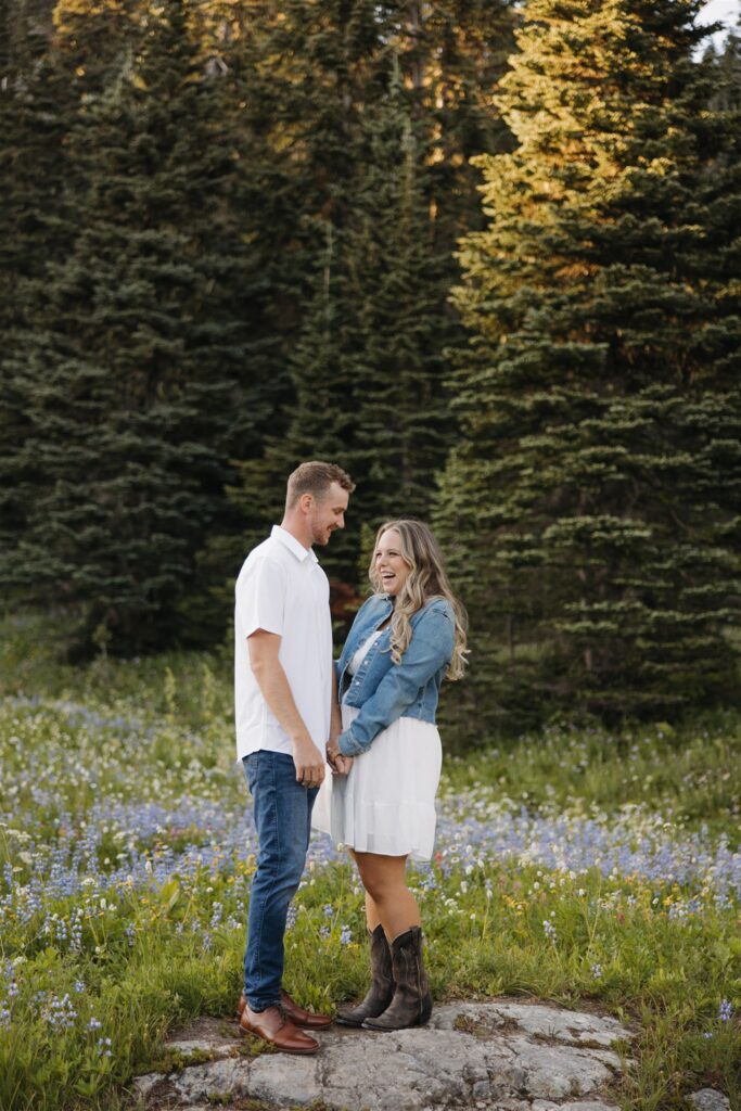 Mount Rainier Engagement Photos at Tipsoo Lake During Wildflower Season