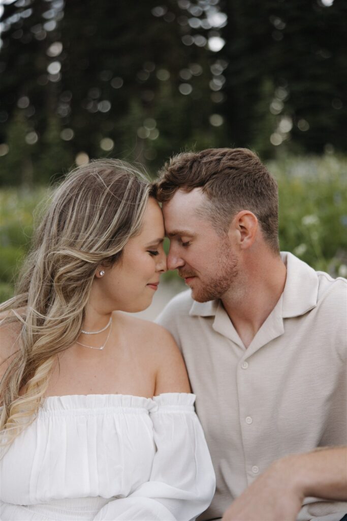 Mount Rainier Engagement Photos at Tipsoo Lake During Wildflower Season