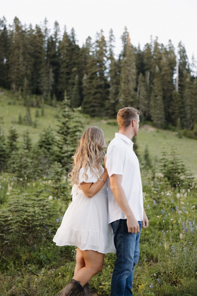 cute picture of the couple hugging during their photoshoot