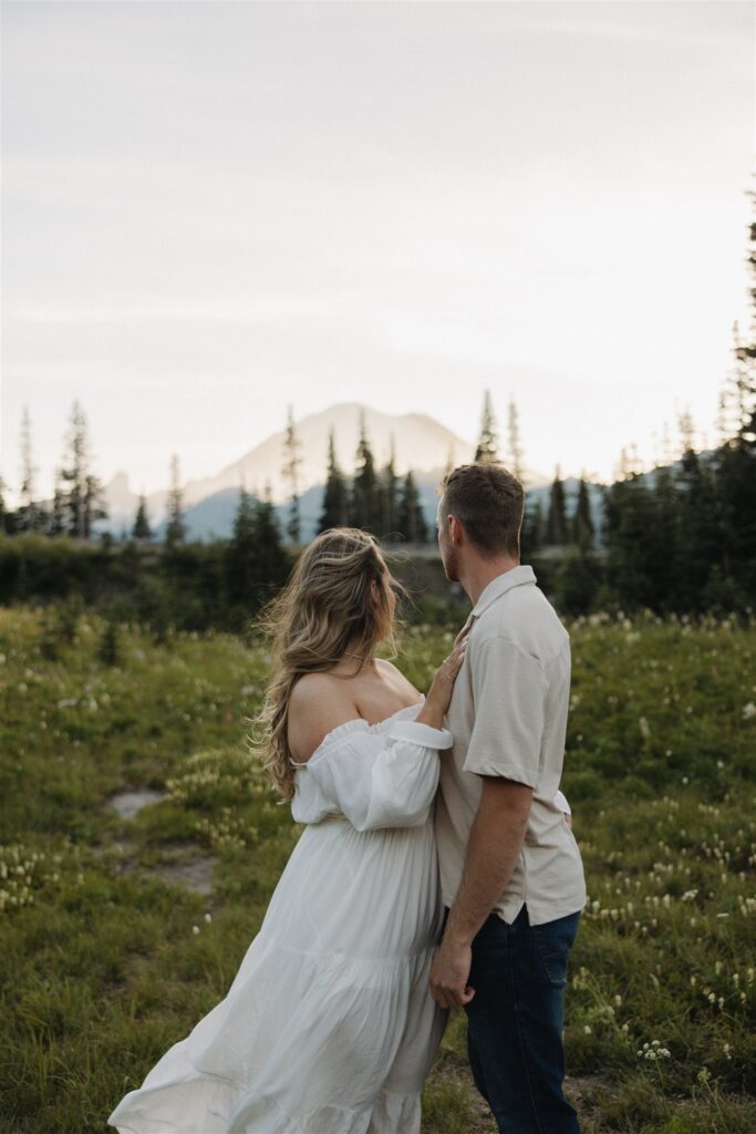 Mount Rainier Engagement Photos at Tipsoo Lake During Wildflower Season