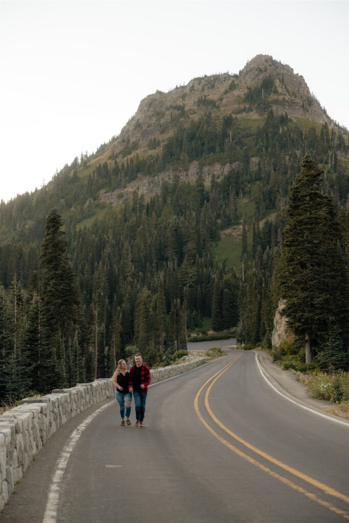 Mount Rainier Engagement Photos at Tipsoo Lake During Wildflower Season