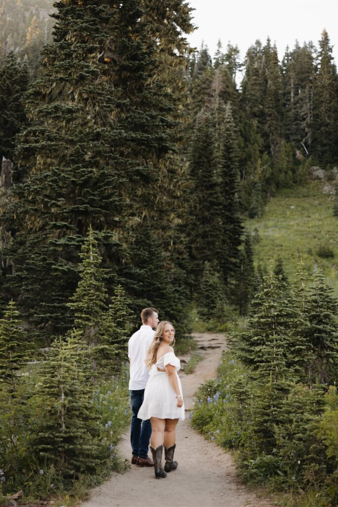 Mount Rainier Engagement Photos at Tipsoo Lake During Wildflower Season