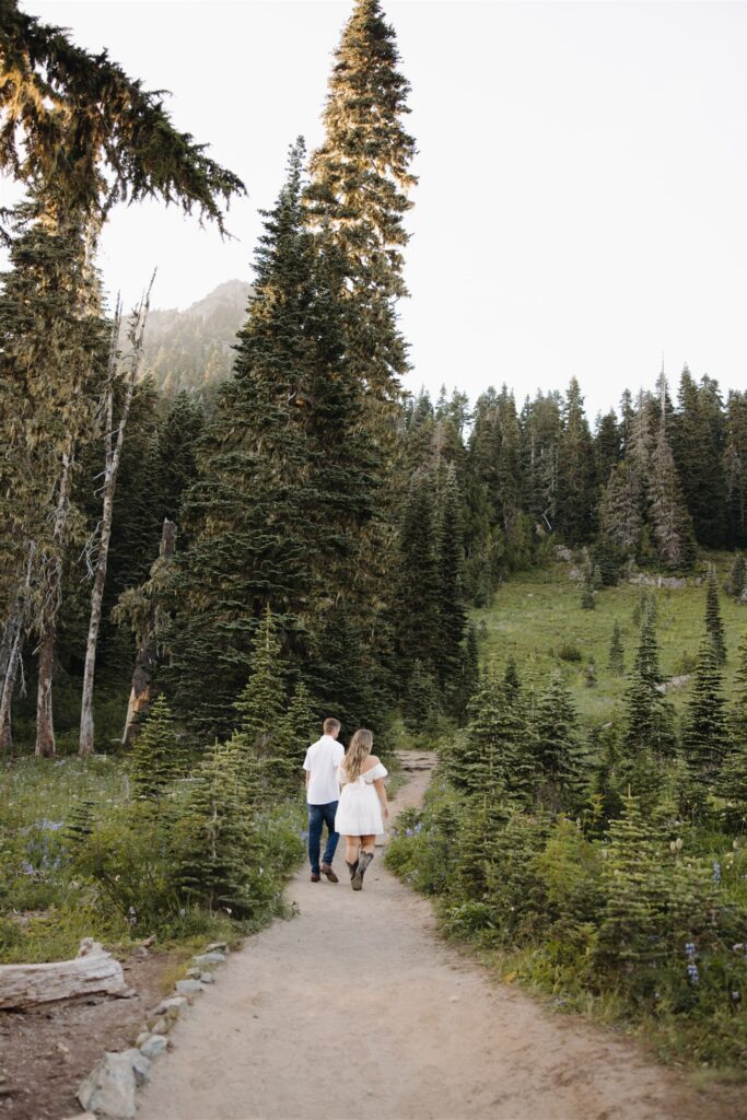 Mount Rainier Engagement Photos at Tipsoo Lake During Wildflower Season
