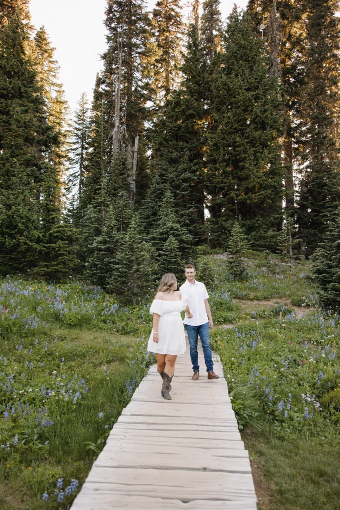Mount Rainier Engagement Photos at Tipsoo Lake During Wildflower Season
