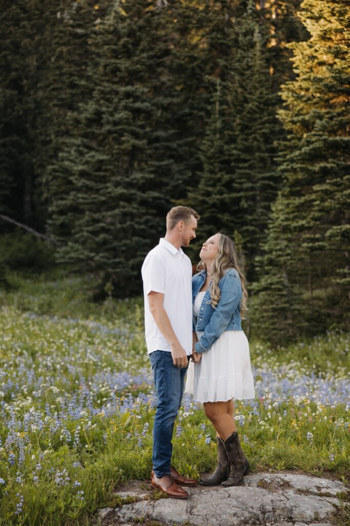 Mount Rainier Engagement Photos at Tipsoo Lake During Wildflower Season