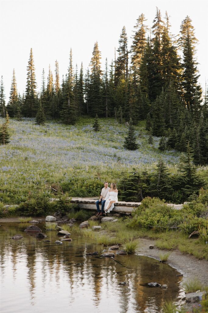 Mount Rainier Engagement Photos at Tipsoo Lake During Wildflower Season