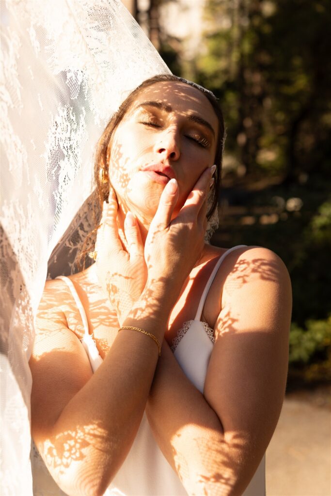 Cute picture of the bride during golden hour