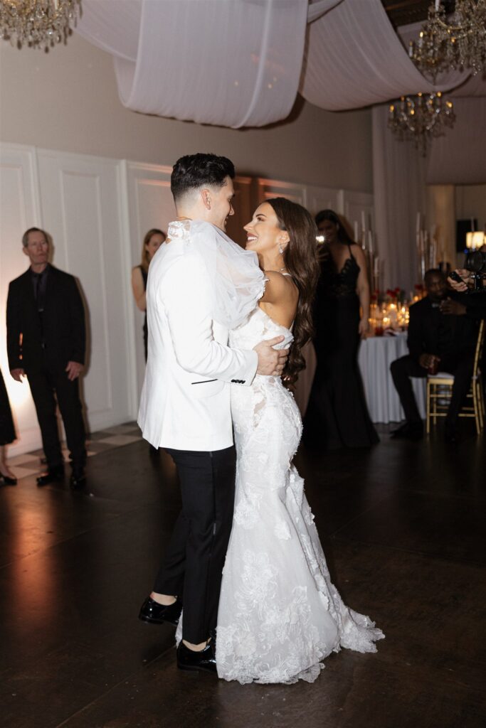 cute picture of the newlyweds at their wedding reception