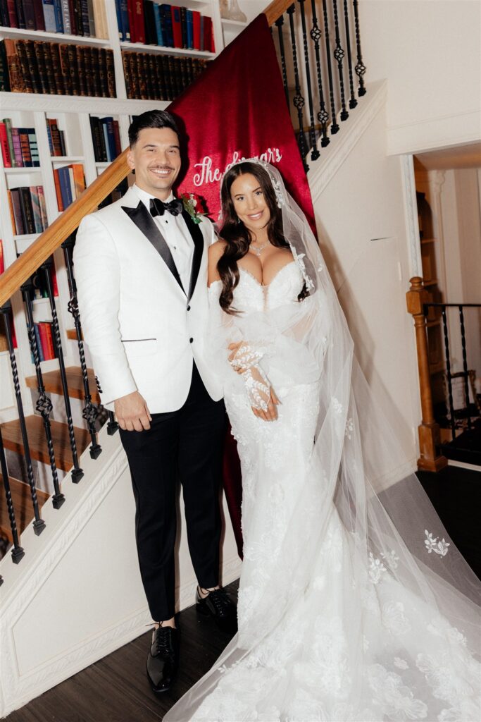 cute portrait of the newlyweds kissing