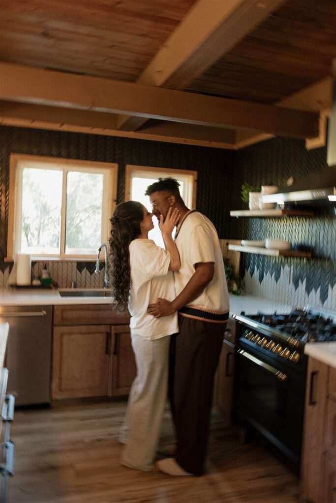 cute picture of the bride and groom smiling at each other