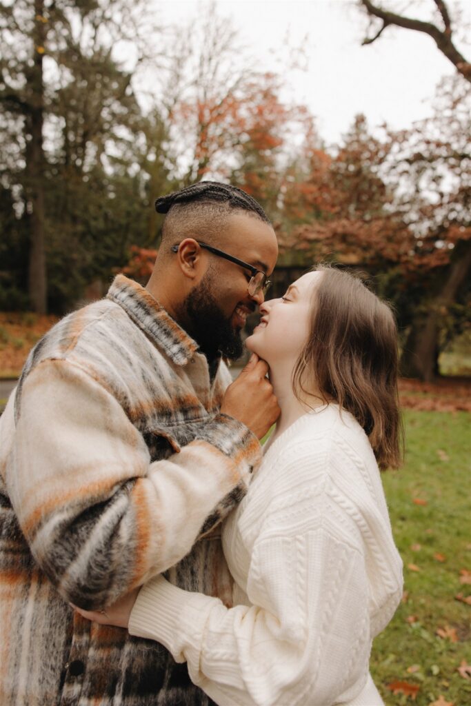newly engaged couple at their fall photoshoot